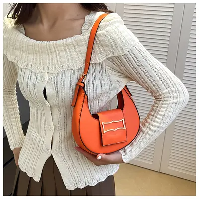 Women's Solid Color Underarm Bag, Crescent Single Shoulder Handbag - 4