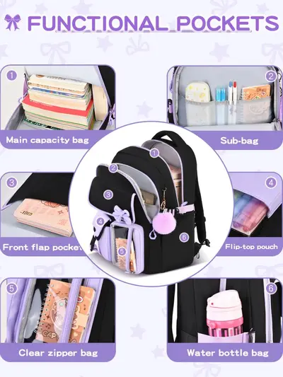 Amazon Best-selling High-capacity Bow Tie Three-piece Set Schoolbag for Girls, Junior and Senior High School and College Students, Backpack - 4