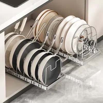 Kitchen Adjustable Cookware Storage Rack Drawer-Type Organizer Cabinet Organizer Countertop Bowl and Dish Rack Storage Solution - 2