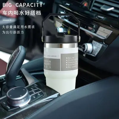 304 Stainless Steel Insulated Cup with Handle and Double-Drink Straw, Large Capacity