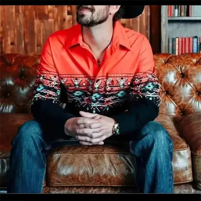 Erkek retro punk kovboy kot gömlek, 3D dijital baskılı, uzun kollu - 13