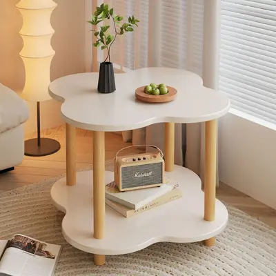 Retro Small Round Side Table, Movable, with Storage Shelf - 9