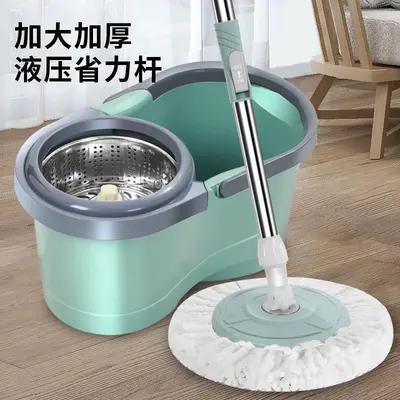 Rotating Stainless Steel Spin Mop Bucket with Dual-Drive Hands-Free Wringing
