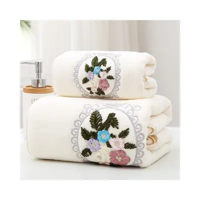 Floral Cotton Face and Bath Towel Set, 2-Piece, with Lace