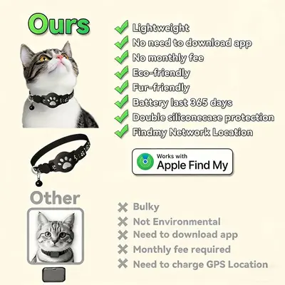 Kedi GPS konum bulucu tasma, iOS uyumlu, su geçirmez, Apple Find My
