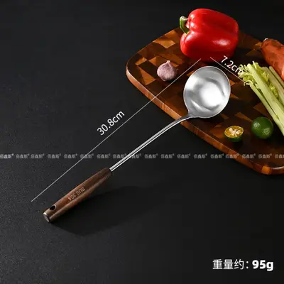 Ahşap saplı 304 paslanmaz çelik spatula, yüksek sıcaklığa dayanıklı süzgeç, spatula, mutfak gereç seti, çorba kaşığı, mutfak eşyaları - 11