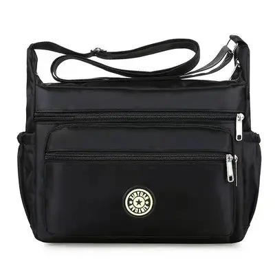 Small Square Printed Canvas Crossbody Bag with Oxford Fabric Details - 7