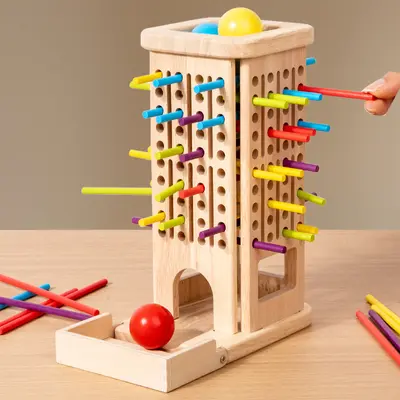 Çocuk eğitici Pisa'nın Eğik Kulesi ahşap tahta üçü bir arada oyun renkli ahşap çubuk aile erken eğitim eğitici interaktif oyuncak - 4