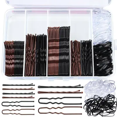 Haarklammer-Set, bunte Haargummis, U-Haarnadeln, in Box - 10