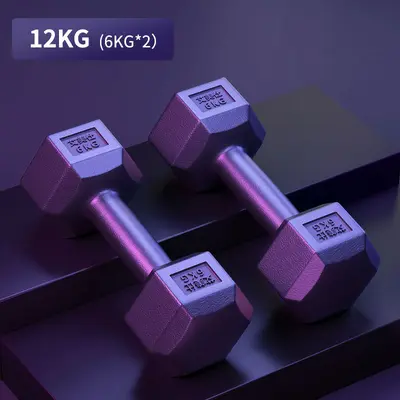 Hexagonal dumbbells 5-10 kg rubber-coated pair set - 12