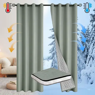 Thermal Insulated Full Blackout Cotton-Lined Curtain, Windproof - 13