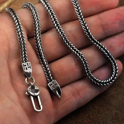 Thai Silver Fox Tail Necklace Men Retro Chunky Chain