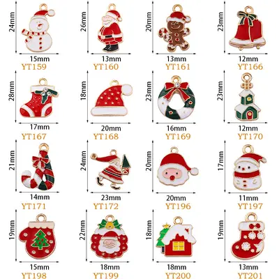 Christmas Alloy Drip Oil Pendant Charm Collection, Santa, Star, Snowman