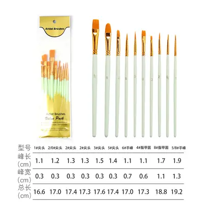 Sınır ötesi Amazon 10 plastik uzun saplı çocuk sanatı diy yağlı boya naylon guaj akrilik set fırça - 8