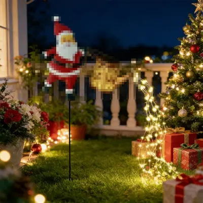 Wrought Iron Santa Claus Kettle Solar Garden Lamp