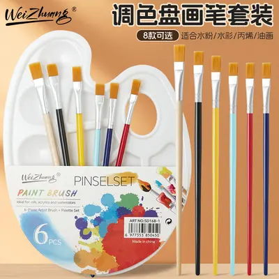 6-piece watercolor and gouache brush set with palette - 2