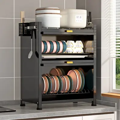 Kitchen bowl cabinet with door dustproof countertop storage rack - 3