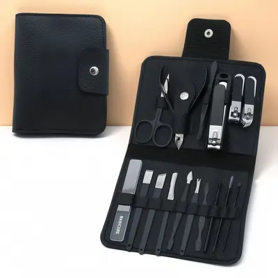 Fertig-Set mit 16-teiligen schwarzen Nagelscheren vom Hersteller, Nagelscheren, Maniküre-Werkzeuge, Klapptasche, Nagelscheren-Set, Großhandelspreis