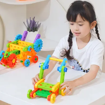 Children's Plastic Building Blocks, Round Tubes and Blocks, Screw and Nut, Educational - 3