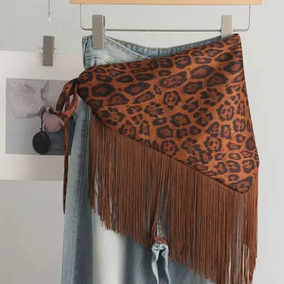 Leopard Print Tassel Women's Wide Y2K Retro Belt - 3