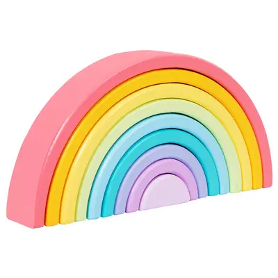 Rainbow Building Block Set DIY Wooden Educational Toy for Kindergarten - 8