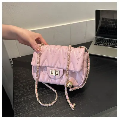 Women's Small Square Bag with Chain Clasp, Diamond-Quilted Stitching - 9