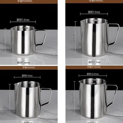 Kalınlaştırılmış Paslanmaz Çelik Latte Art Süt Potası, Ölçekli