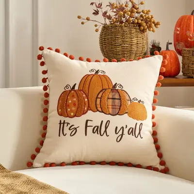 Beliebte Temu Grenzüberschreitung PC Herbst Ahornblatt Kürbis gemusterter Kissenbezug Thanksgiving Dekoration Wohnzimmer Sofa Sitzkissen Bezug - 6