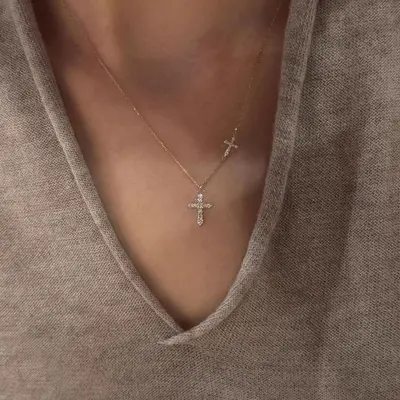 Doppelkreuz-Halskette mit Kristallen, Damen, elegantes Vintage-Design