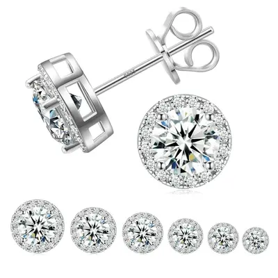 18K Gold Plated Halo Stud Earrings with Lab-Created Moissanite, S925 Silver