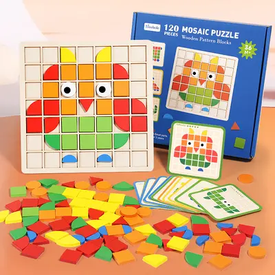 3D Ahşap Mozaik Puzzle, Çocuklar İçin Erken Eğitim Yapı Blokları Oyuncağı