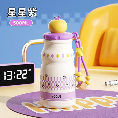 Gıda Sınıfı Paslanmaz Çelik Kadın Termos Bardak Çay Filtreli Taşıma Askılı Pipetli Bardak - 8