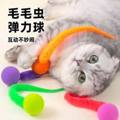 Katzen-Federangel mit Raupe und elastischem Ball - 2