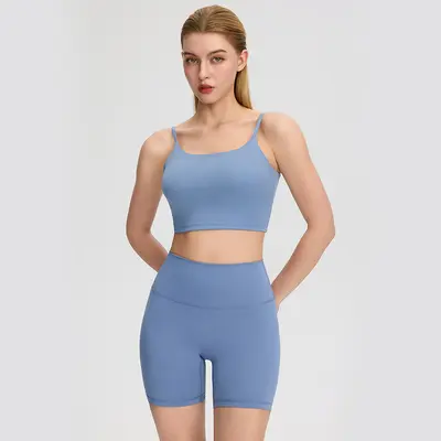 Women's Running Sports Set with Bra Pad Tank Top and High-Waist Yoga Shorts - 7