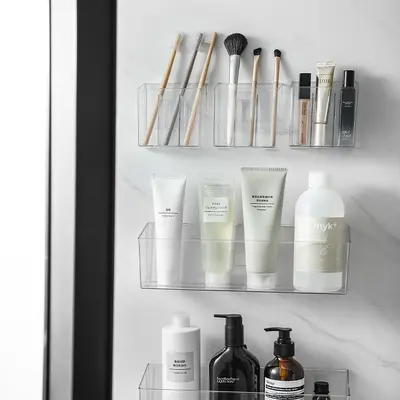 Medicine organizer box, transparent compartments, wall-mounted