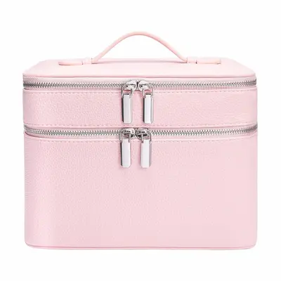 Double-Layer PU Leather Large-Capacity Makeup Bag, Portable - 9