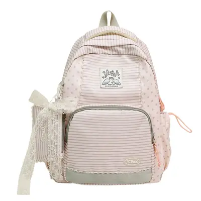 Lace-Trim Women's Striped Schoolbag Backpack, Large Capacity - 5