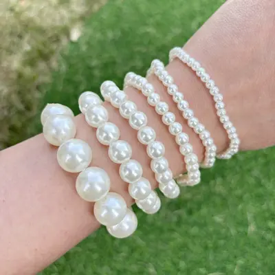 Kadın yapay inci bilezik günlük 4MM-14MM elastik halat bilezik basit Kore versiyonu simüle inci takı