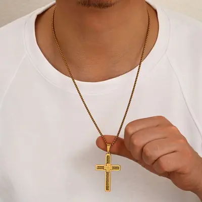 Çift katmanlı çapraz kolye, metal, üç renk - 4