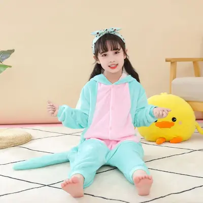 Thickened Winter Pajamas for Big Girls, One-Eyed Monster Print Crawl Suit