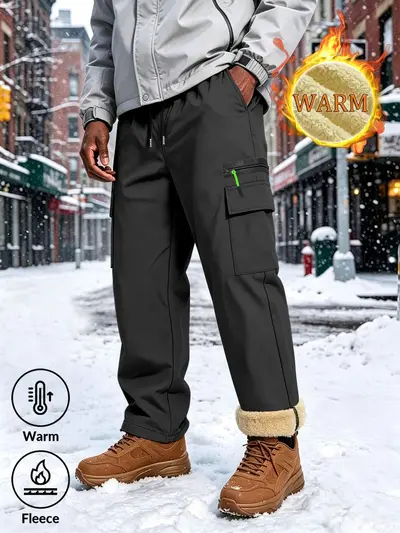 Men's Windproof Fleece-Lined Outdoor Work Pants, Straight Leg