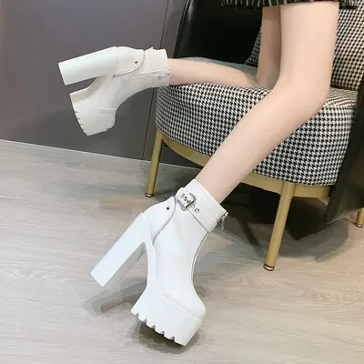 Damen-Plateau-Stiefeletten mit 15 cm Absatz, wasserdicht, Seitenreißverschluss, Winterstie