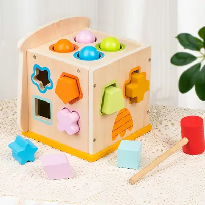 Multifunctional Building Blocks Shape Matching Wooden Hammer Board - 5