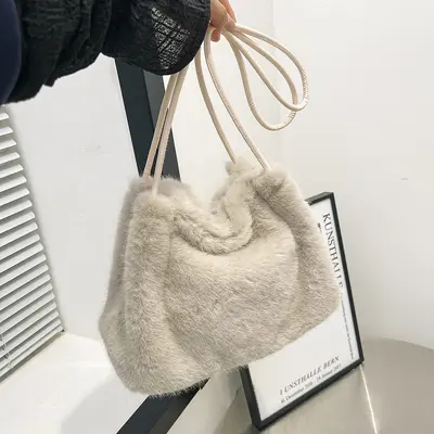 Women's Mink-Style Plush Tote Bag, Large Capacity - 9