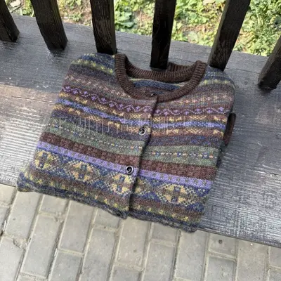 Damen-Strickjacke Fair Isle, 100 % Wolle, Rundhals, Winter