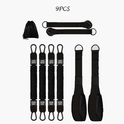 Ev tipi fitness direnç bandı seti, kulplu, kapı çapası, triceps halatı - 12