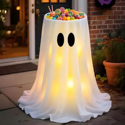 Halloween LED Ghost Candy Bowl Holder with 8 Modes and Remote - 8