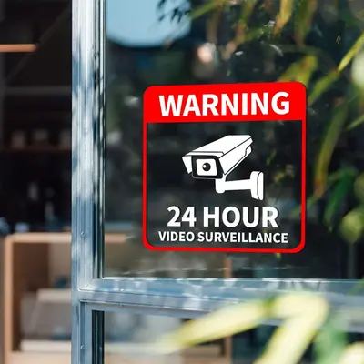 CCTV Kamera Uyarısı Kırmızı Su Geçirmez Vinil Etiket - 6