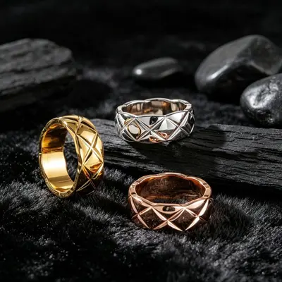 Roségold- und Silber-CNC-Rauten-Muster-Zeigefingerring für Damen