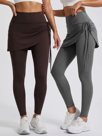 Juyitang New Drawstring Pleated Yoga Skirt Pants for Women, Fake Two-Piece Slimming Anti-Awkward Sports Fitness Long Pants - 5
